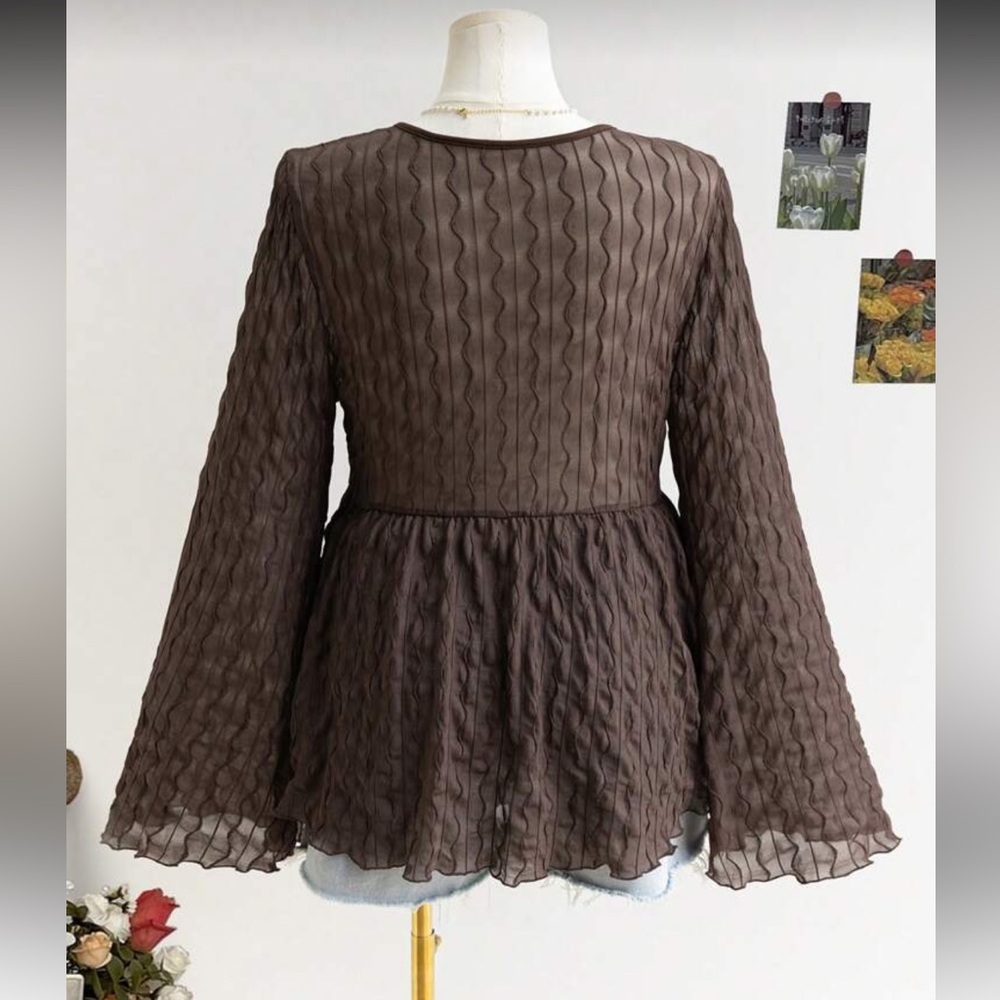 Elegant Brown Sheer Women's Top - Picture 2 of 3